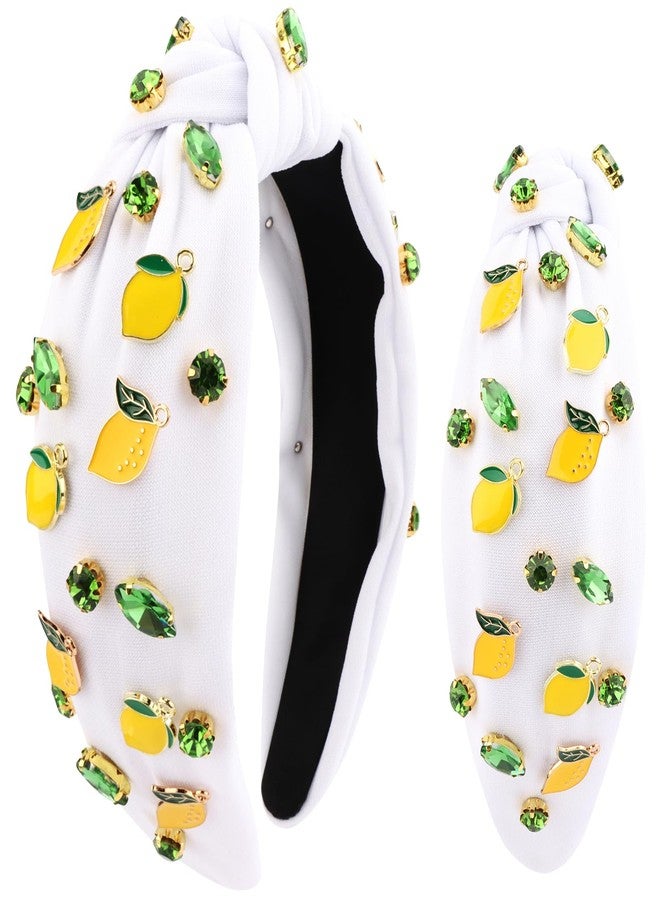 Hapdoo White Lemon Rhinestone Jeweled Knotted Headbands for Women Girls, Fashion Cute Fruit Hair Accessories Gift for Girls - Image 1